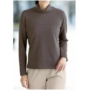 J.McLaughlin Top XL Houndstooth Brown Black Long Sleeve Mock Neck Academia